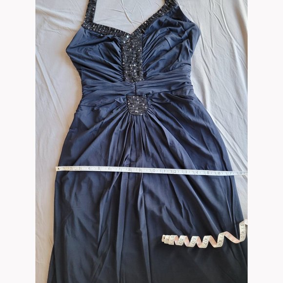 NWOT BCBGMaxAzria Navy Beaded Sequins Halter Evening Dress - Picture 9 of 13